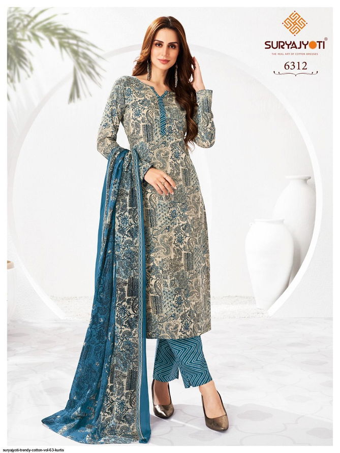 Trendy Vol 63 By Suryajyoti Cotton Printed Kurti With Bottom Dupatta Wholesale Shop In Surat